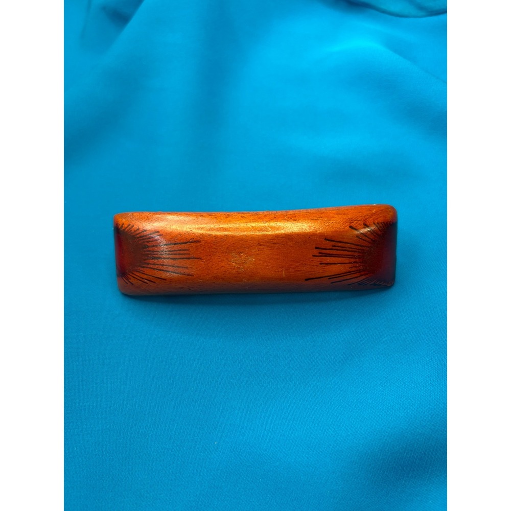 Vintage MCM Wooden Barrette Hand Painted Sunburst Hair Clip French Clasp Retro